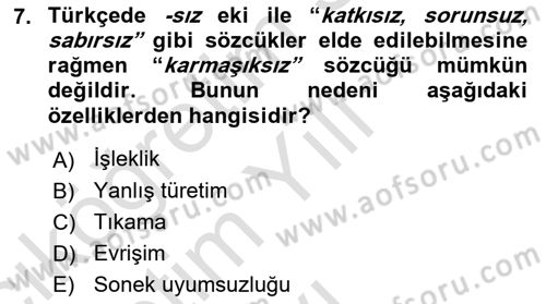 Genel Dilbilim 1 Dersi 2024 - 2025 Yılı Yaz Okulu Sınav Soruları 7. Soru