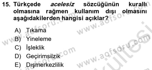 Genel Dilbilim 1 Dersi 2025 - 2026 Yılı (Vize) Ara Sınav Soruları 15. Soru