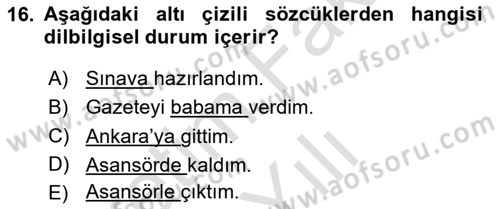 Genel Dilbilim 1 Dersi 2025 - 2026 Yılı (Vize) Ara Sınav Soruları 16. Soru