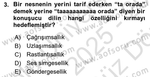 Genel Dilbilim 1 Dersi 2025 - 2026 Yılı (Vize) Ara Sınav Soruları 3. Soru