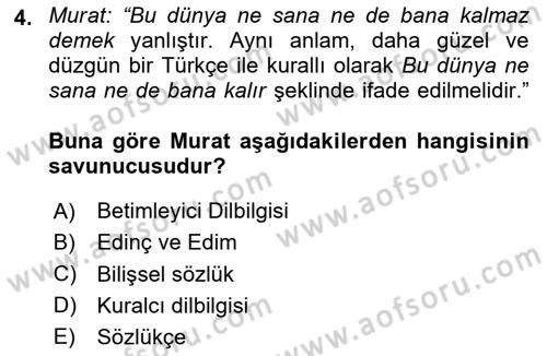 Genel Dilbilim 1 Dersi 2025 - 2026 Yılı (Vize) Ara Sınav Soruları 4. Soru