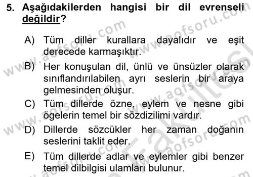 Genel Dilbilim 1 Dersi 2025 - 2026 Yılı (Vize) Ara Sınav Soruları 5. Soru