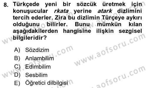 Genel Dilbilim 1 Dersi 2025 - 2026 Yılı (Vize) Ara Sınav Soruları 8. Soru