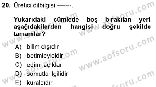 Genel Dilbilim 1 Dersi 2025 - 2026 Yılı (Final) Dönem Sonu Sınav Soruları 20. Soru