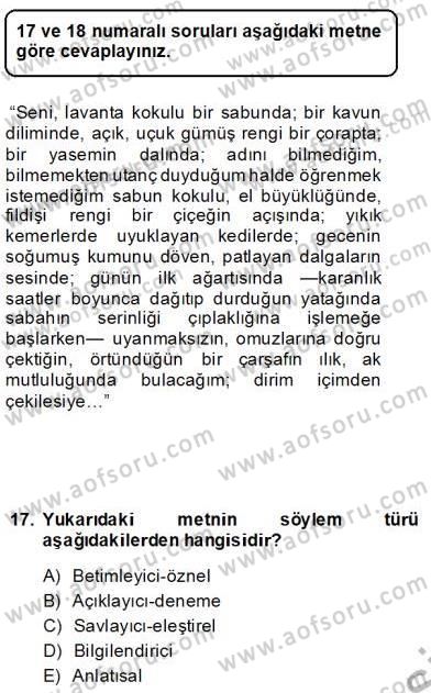 Genel Dilbilim 2 Dersi 2013 - 2014 Yılı (Final) Dönem Sonu Sınav Soruları 17. Soru