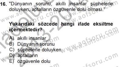 Genel Dilbilim 2 Dersi 2013 - 2014 Yılı Tek Ders Sınav Soruları 16. Soru