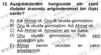 Genel Dilbilim 2 Dersi 2014 - 2015 Yılı (Final) Dönem Sonu Sınav Soruları 13. Soru