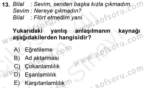 Genel Dilbilim 2 Dersi 2017 - 2018 Yılı (Vize) Ara Sınav Soruları 13. Soru