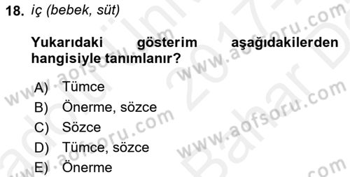 Genel Dilbilim 2 Dersi 2017 - 2018 Yılı (Vize) Ara Sınav Soruları 18. Soru
