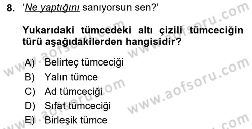 Genel Dilbilim 2 Dersi 2017 - 2018 Yılı (Vize) Ara Sınav Soruları 8. Soru