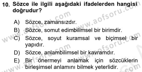 Genel Dilbilim 2 Dersi 2017 - 2018 Yılı (Final) Dönem Sonu Sınav Soruları 10. Soru