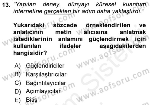 Genel Dilbilim 2 Dersi 2017 - 2018 Yılı (Final) Dönem Sonu Sınav Soruları 13. Soru