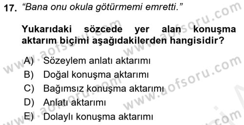 Genel Dilbilim 2 Dersi 2017 - 2018 Yılı (Final) Dönem Sonu Sınav Soruları 17. Soru
