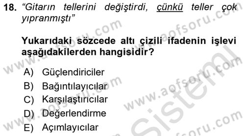 Genel Dilbilim 2 Dersi 2018 - 2019 Yılı 3 Ders Sınav Soruları 18. Soru