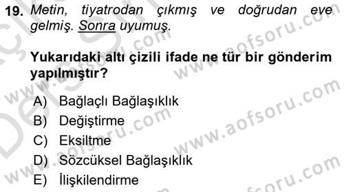 Genel Dilbilim 2 Dersi 2018 - 2019 Yılı 3 Ders Sınav Soruları 19. Soru