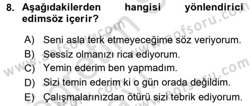 Genel Dilbilim 2 Dersi 2018 - 2019 Yılı 3 Ders Sınav Soruları 8. Soru