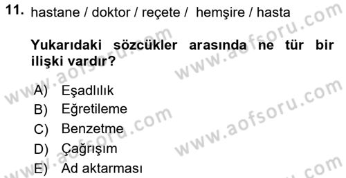 Genel Dilbilim 2 Dersi 2018 - 2019 Yılı (Vize) Ara Sınav Soruları 11. Soru