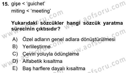 Genel Dilbilim 2 Dersi 2018 - 2019 Yılı (Vize) Ara Sınav Soruları 15. Soru