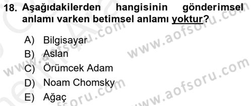 Genel Dilbilim 2 Dersi 2018 - 2019 Yılı (Vize) Ara Sınav Soruları 18. Soru