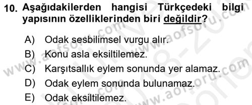 Genel Dilbilim 2 Dersi 2018 - 2019 Yılı (Final) Dönem Sonu Sınav Soruları 10. Soru