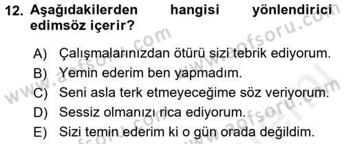 Genel Dilbilim 2 Dersi 2018 - 2019 Yılı (Final) Dönem Sonu Sınav Soruları 12. Soru