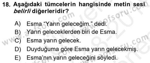 Genel Dilbilim 2 Dersi 2018 - 2019 Yılı (Final) Dönem Sonu Sınav Soruları 18. Soru