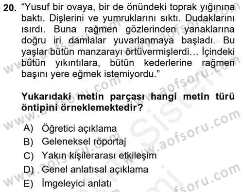 Genel Dilbilim 2 Dersi 2018 - 2019 Yılı (Final) Dönem Sonu Sınav Soruları 20. Soru