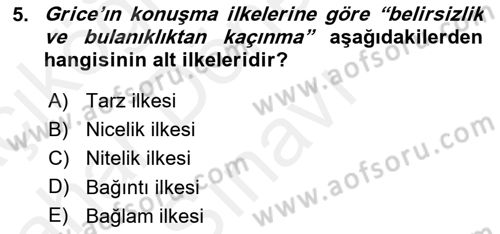 Genel Dilbilim 2 Dersi 2018 - 2019 Yılı (Final) Dönem Sonu Sınav Soruları 5. Soru