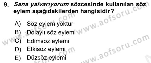 Genel Dilbilim 2 Dersi 2018 - 2019 Yılı (Final) Dönem Sonu Sınavı 9. Soru