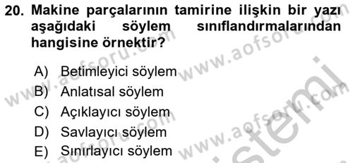 Genel Dilbilim 2 Dersi 2018 - 2019 Yılı Yaz Okulu Sınavı 20. Soru