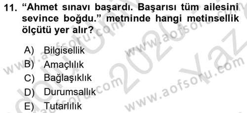 Genel Dilbilim 2 Dersi 2020 - 2021 Yılı Yaz Okulu Sınavı 11. Soru