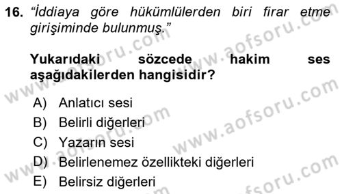 Genel Dilbilim 2 Dersi 2020 - 2021 Yılı Yaz Okulu Sınav Soruları 16. Soru