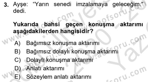 Genel Dilbilim 2 Dersi 2020 - 2021 Yılı Yaz Okulu Sınavı 3. Soru