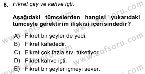 Genel Dilbilim 2 Dersi 2020 - 2021 Yılı Yaz Okulu Sınav Soruları 8. Soru