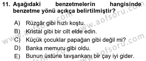Genel Dilbilim 2 Dersi 2021 - 2022 Yılı (Vize) Ara Sınav Soruları 11. Soru