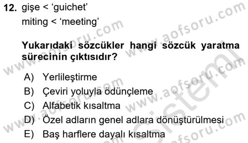 Genel Dilbilim 2 Dersi 2021 - 2022 Yılı (Vize) Ara Sınav Soruları 12. Soru