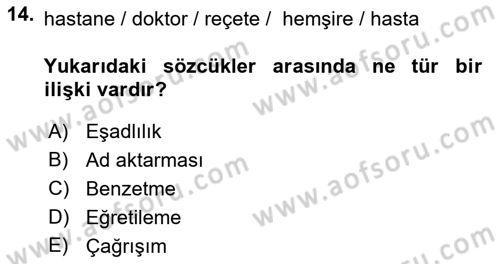 Genel Dilbilim 2 Dersi 2021 - 2022 Yılı (Vize) Ara Sınav Soruları 14. Soru