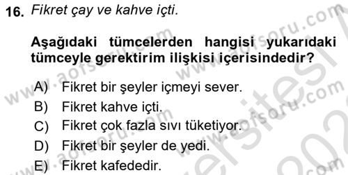 Genel Dilbilim 2 Dersi 2021 - 2022 Yılı (Vize) Ara Sınav Soruları 16. Soru