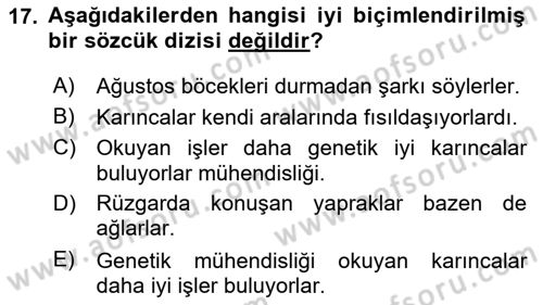 Genel Dilbilim 2 Dersi 2021 - 2022 Yılı (Vize) Ara Sınav Soruları 17. Soru