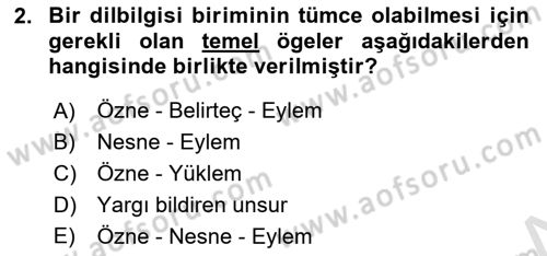 Genel Dilbilim 2 Dersi 2021 - 2022 Yılı (Vize) Ara Sınavı 2. Soru