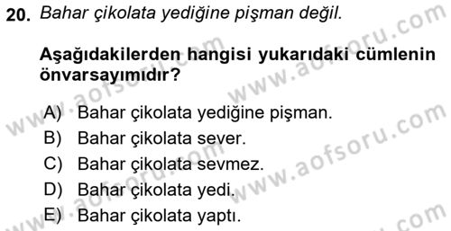 Genel Dilbilim 2 Dersi 2021 - 2022 Yılı (Vize) Ara Sınav Soruları 20. Soru