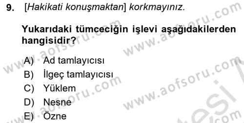 Genel Dilbilim 2 Dersi 2021 - 2022 Yılı (Vize) Ara Sınav Soruları 9. Soru