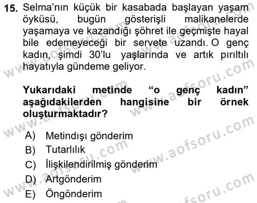 Genel Dilbilim 2 Dersi 2021 - 2022 Yılı (Final) Dönem Sonu Sınav Soruları 15. Soru