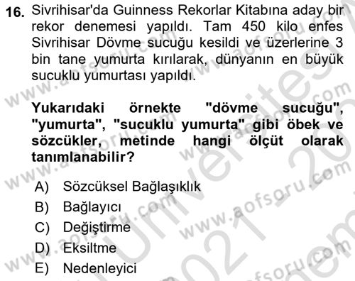 Genel Dilbilim 2 Dersi 2021 - 2022 Yılı (Final) Dönem Sonu Sınav Soruları 16. Soru