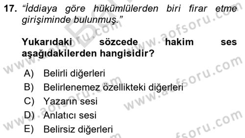 Genel Dilbilim 2 Dersi 2021 - 2022 Yılı (Final) Dönem Sonu Sınavı 17. Soru