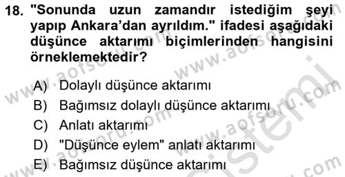 Genel Dilbilim 2 Dersi 2021 - 2022 Yılı (Final) Dönem Sonu Sınav Soruları 18. Soru