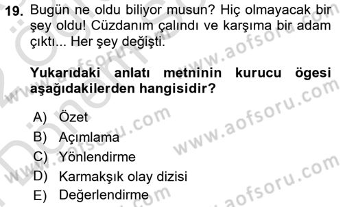 Genel Dilbilim 2 Dersi 2021 - 2022 Yılı (Final) Dönem Sonu Sınav Soruları 19. Soru