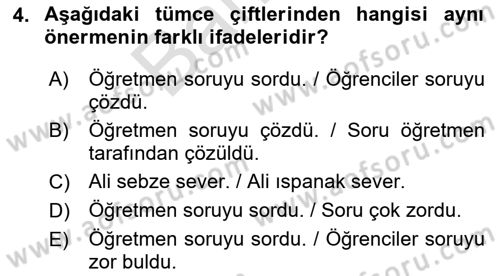 Genel Dilbilim 2 Dersi 2021 - 2022 Yılı (Final) Dönem Sonu Sınav Soruları 4. Soru