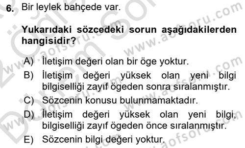 Genel Dilbilim 2 Dersi 2021 - 2022 Yılı (Final) Dönem Sonu Sınav Soruları 6. Soru