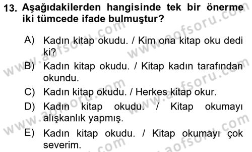 Genel Dilbilim 2 Dersi 2021 - 2022 Yılı Yaz Okulu Sınavı 13. Soru